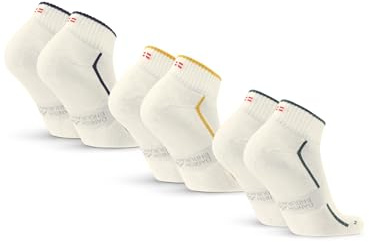 DANISH ENDURANCE Kurze Sportsocken aus Bio-Baumwolle, 3 & 6 Paar, Mehrfarbig (1xCremeweiß/Dunkelgrün, 1xCremeweiß/Marineblau, 1xCremeweiß/Senfgelb), 43-47