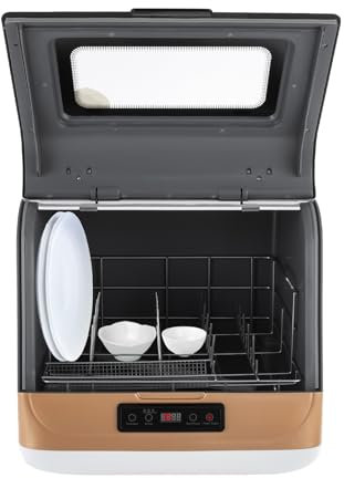 Lavastoviglie da tavolo, 800 W, mini lavastoviglie con 3 modalità di lavaggio, asciugatura e finestra e filtro estraibile, in acciaio inox PP/ABS, per appartamenti, dormitori e camper (oro)