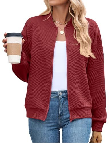 PANOZON Giacca jacquard a manica lunga da donna Bomber Casual con zip Giacca da baseball leggera