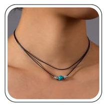 Yheakne Boho Layered Leather Choker Necklace Tiny Turquoise Bead Necklace Black Leather Rope Necklace Suede Cord Turquoise Necklace Jewelry for Women