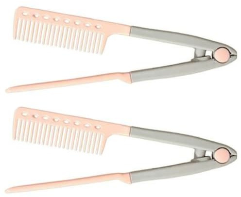 V Shaped Hair Straightening Comb, 2 Pieces Heat-resistant V Hair Styling Comb For Flat Iron, Hairdressing Grooming Brush Supplies, Professional Combs For Home Travel Dating Holiday Road Trip
