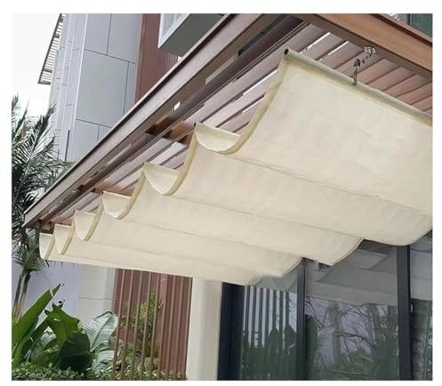 Voile d'ombrage rétractable imperméable et anti-UV pour terrasse, cour, pergola (0,9 x 5 m) - Protection solaire