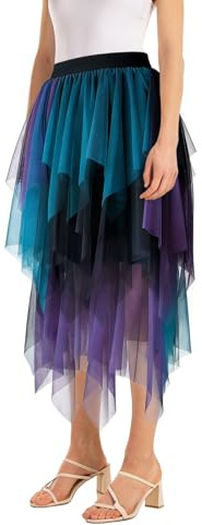 Zidoley Falda Larga de Tul Irregular con Corte Asimétrico para Mujer – Elegante Falda de Tul Asimétrica para Carnaval, Mardi Gras, Halloween, Fiestas y Disfraces – Disfraz para Mujer (Morado y Negro)