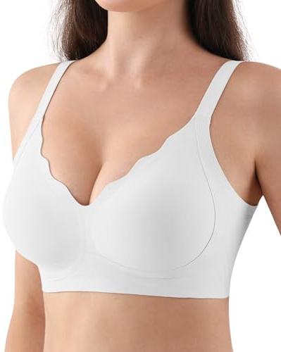 Sylcosia Sujetador sin Aros para Mujer sin Costuras Cómodos Suaves y Lisos Sujetadores Acolchados Bustier Sujetador Suave Bralette con Escote en V Sostenes Básicos Bra con Extensor