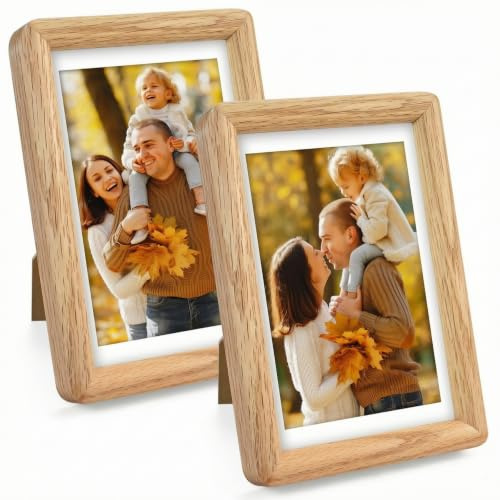 2 PCS 6x8 Wooden Photo Frame - Natural Oak Solid wood Photo Frames, Vintage Picture Frame with Acrylic Glass, for Wall Mounting or Tabletop Home Office Living Room Décor
