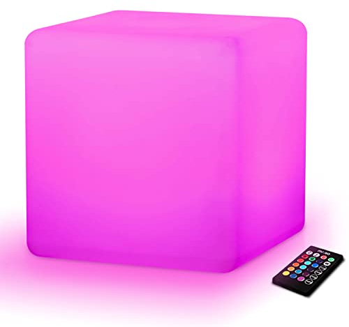 Mr.Go 12-inch Rechargeable Magic LED Light Cube Stool with Remote Control Fun Mood Lamp Soothing Night Light Decorative Lighting for Home Kids Bedside Bedroom Nightstand Nursery Pool Party