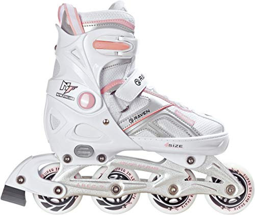 Raven Pulse Inline Skates Inliner für Kinder und Erwachsene OPTIONAL 2in1 mit Schlittschuhen verstellbar (White/Pink ohne Kufen, 37-40 (23,5-26cm))
