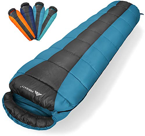 Forceatt Saco de Dormir Rectangular para Acampar, para 3-4 Estaciones, con Bolsa de compresión y Capucha para Viajes, Camping, Senderismo，215 x 80 cm, Temperatura Ideal 0-20°C