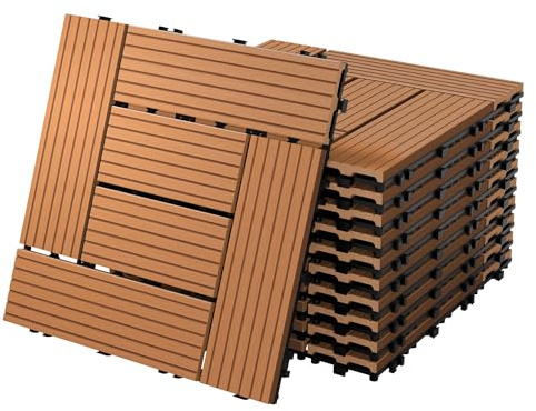 ECD Germany Piastrelle da Giardino Piastrelle da Esterno Mosaico Piastrelle Terrazze per Pavimenti in WPC 30x30 cm Set di 55 Pezzi 5m ² Marrone Chiaro Piastrella con Aspetto Legno con Sistema Plug-In