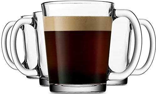 Godinger Coffee Mugs, Clear Glass Coffee Cups,10oz Set of 4, Made in Italy
