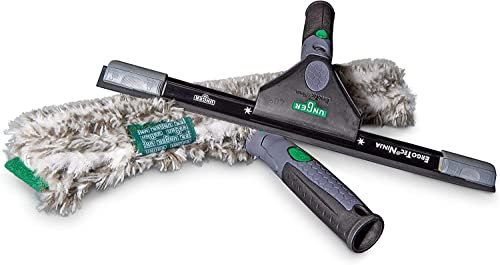UNGER ErgoTec Ninja Fensterreinigungs Starter-Set 2in1 (inkl. Einwascher + Abzieher, für professionelle Fensterreinigung/Glasreinigung) AKN10