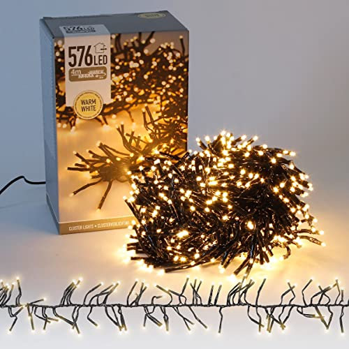 ECD Germany LED Büschel Lichterkette 4,2m 576 LEDs Warmweiß, Strombetrieb, IP44 Wasserdicht, Innen/Außen, Weihnachtsbeleuchtung Weihnachtsbaum Cluster Lichterkette Büschellichterkette Büschelkette