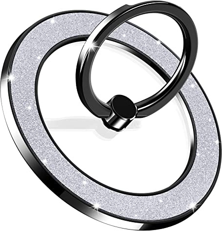 Pikabo Magnetic Phone Ring Holder for MagSafe Cell Phone Grip Stand Finger Ring Stand Compatible with iPhone 17 16 15 14 13 12 Pro Max MagSafe Accessories Android. (Glitter Black)