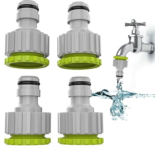 2-en-1 Raccord de robinet-4 Pack, 1/2” et 3/4”Connecteur de robinet de jardin Raccord de robinet, Set de raccord de tuyau pour l'irrigation de jardin