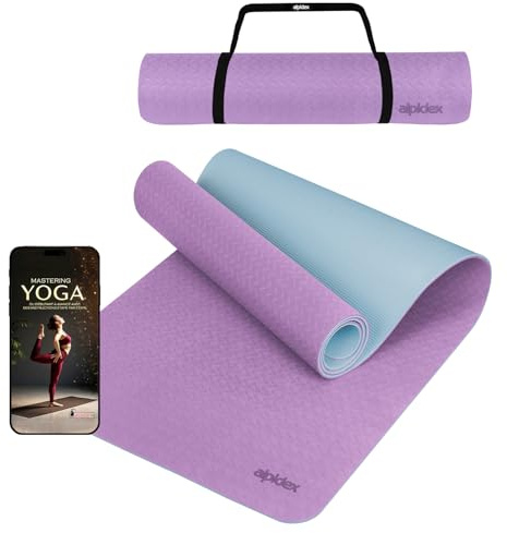 ALPIDEX Tappetino Yoga 190 x 61 x 0.6 cm | 190 x 90 x 0.6 cm E-Book Tappeto TPE Fitness Antiscivolo Aerobica Palestra Ginnastica Pilates Allenamento Casa, Lavender/Ice Blue, 190 x 90 x 0.6 cm