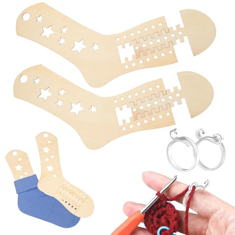 4 Pièces Bloqueur à Chaussettes Taille Réglable Anneaux en Crochet Métal Bloc-Chaussettes Support Bois