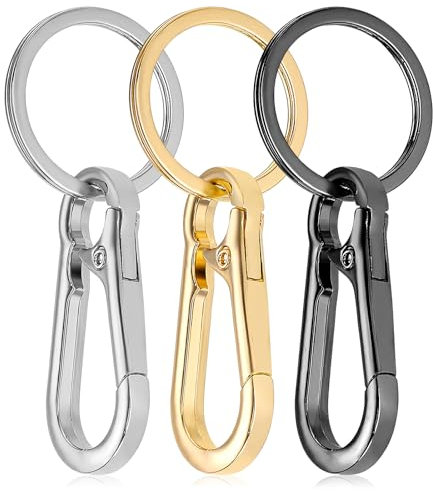 Mozeat Lens 3 Pcs Metal Keychain Keyring Clip Keychains Key Ring Chain Hook Clips Holder Organizer for Car and Keys Finder for Men Women Black Silver Gold
