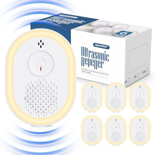 Repelente Ultrasónico de Plagas 6 Paquetes, Repelente Ultrasónico Antiparasitario Electrónico Repelente Mosquitos Insectos Control para Interiores Anti Cucarachas, Moscas,Mosquitos,Ratones,Arañas