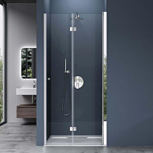doporro Porte de douche pliable 80cm paroi de douche transparent pliante pour niche Teramo26K pare-douche rabattable montage réversible