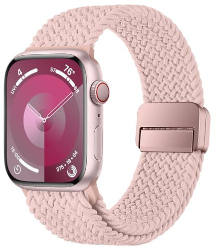 HITZEE Compatible con Correa Apple Watch 49/46/45/44/42/41/40/38mm, Correas Elástica con Cierre Magnético Diseñadas para Apple Watch Ultra 2 Serie 10 9 8 7 SE 6 5 4 3 (38/40/41/42, Rosa)