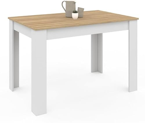 IDMarket ROZY - Mesa de comedor rectangular para 6 personas, color blanco, bandeja de haya, 110 cm