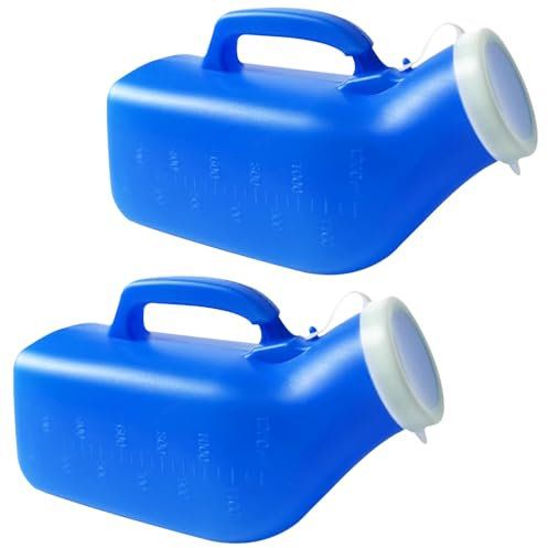YqsIbth 2PCS 1200ml Reusable Urinal Pee Bottle for Men with Lid, Emergency Urinal Bottle for Hospital Incontinence Outdoor Car Travel (Blue)