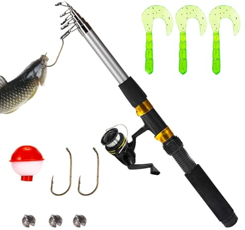 Fiskutrustning Kombination – Fiskutrustningssats, 12 stycken teleskop, fiskespö havssaltvatten Freshwater Ice Bass Fishing Tackle Set Fiske Rods Kit, Barnens fiskesats