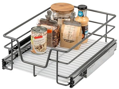 bremermann Teleskopschublade 40 cm mit Einlegeboden, Küchenschublade zum Nachrüsten, Vollauszug mit Teleskop-Schienen, Schrankauszug ideal für Küche, Bad & Schlafzimmer, aus Metall, grau