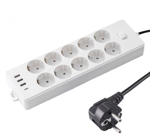 LEKEFETO 10 Fach Mehrfachsteckdose mit USB C und 3 USB A: Steckdosenleiste 14 in 1 Mehrfachsteckdose mit USB, USB Mehrfachstecker 10A mit 2 Meter Kabel, Wandmontage Steckdose Verteilersteckdose