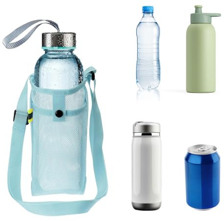 Sac de Bouteille D'eau en Filet, Sac pour Bouteille D'eau Portable,Couvercle de Bouteille D'eau avec Bandoulière Réglable, Pour Fitness, Marche, Escalade, Randonnée et Plus Encore (Bleu)