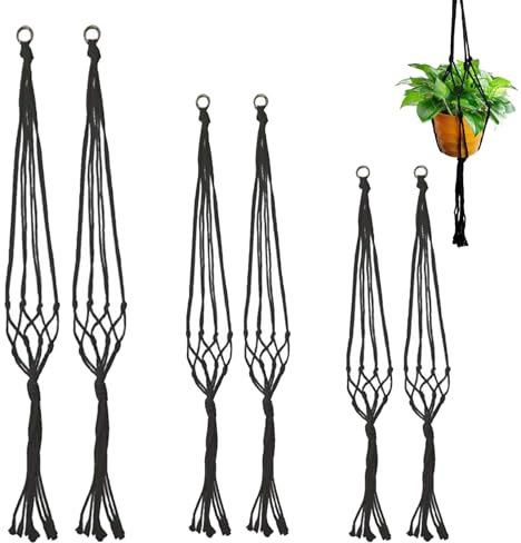 Lot de 6 pots suspendus en macramé - Corde en coton - Pot de fleurs suspendu pour plantes - Support de suspension - Panier à plantes suspendu pour l'intérieur et l'extérieur - Plafonds - Balcons