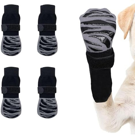 OYIWINMI 4 Stück Pfotenschutz Hund Robuste Anti，Schützende Hundesocken,Anti-Slip Dog Paw Protector Bottom Rubber Sole Dog Boots with Adjustable Straps for Indoor Outdoor Wear (L)