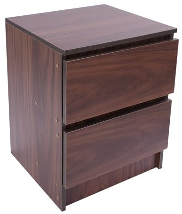 Dofanqing Mesita de noche con dos cajones color blanco cálido/nogal/roble Diseño simple adecuado para dormitorio salón (marrón nuez)