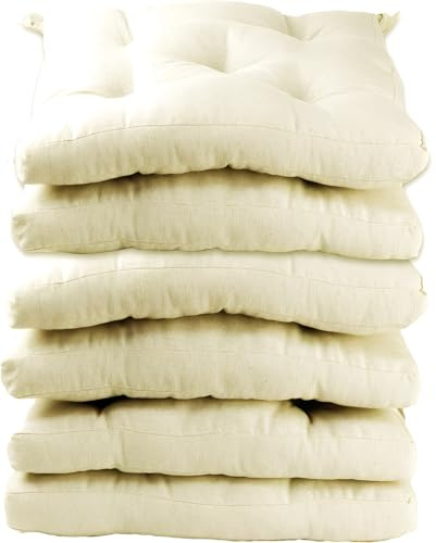 MORE FREE-Pack 6 Cojines para Silla，Cojin de Asiento Decorativo Funda de Poliéster y Relleno de Fibra Hueca 45x45x5cm,Ideal para Comedor, Terraza, Salón y Restaurante (Color Crema, Pack 6)