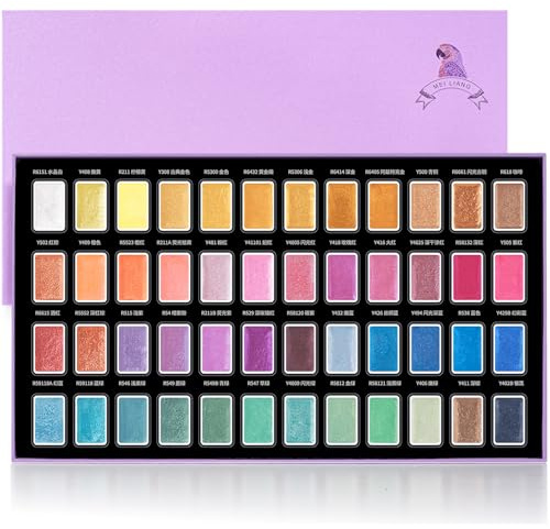 MEI LIANG Set di Acquerelli Metallizzati 48 Colori con Effetti Perlati & Scintillanti - Vasetti Interi Rimovibili, Alta Pigmentazione - Ideale per Principianti, Artisti e Pittori ad Acquerello