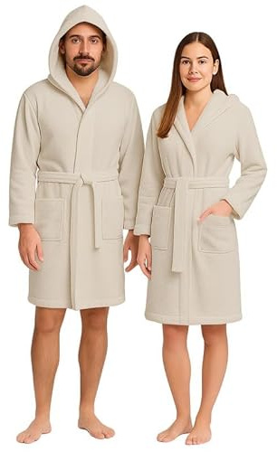NARCISO Peignoir Homme en Éponge avec Capuche Peignoir Femme en Éponge Douce Unisexe Coton de Qualité Supérieure, Pouvoir Absorbant Élevé pour Piscine, Salle de Sport, Maison, Invités B&B (XXL, Crème)
