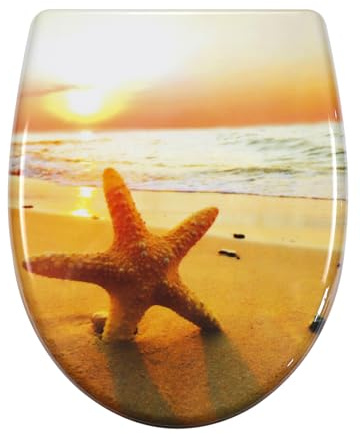 Fanmitrk Toilettendeckel mit Absenkautomatik, WC Sitz mit Quick Release Funktion, Duroplast Klodeckel Einfache Montage, Toilettensitz mit 175 kg Belastbarkeit, Klobrille mit Motiv (Seestern)