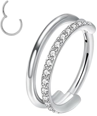 XFSRG Piercing Naso Argento con Zirconi Orecchino Naso Anello Doppio Elegante Piercing al Naso in Titanio Gioielli per Corpo Moda Adatto per Uomini e Donne (Argento)