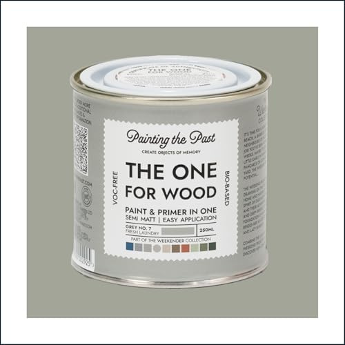 The One for Wood Paint & Primer 250ml Grey No. 7 Fresh Laundry | Semi Matt Finish, Bio-Based & VOC-Free Formula for Wooden Furniture & Surfaces | Durable & Easy Indoor Home Decorating