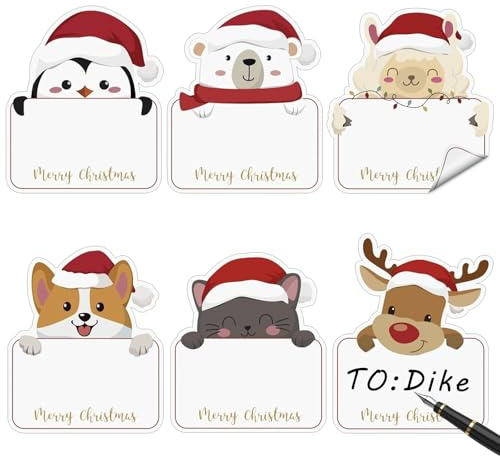 Zommke 10 Blatt Weihnachtsaufkleber zum Beschriften,Weihnachtsetiketten Selbstklebend, Geschenkaufkleber Weihnachten - Namensaufkleber Weihnachten mit Tiere Motiven