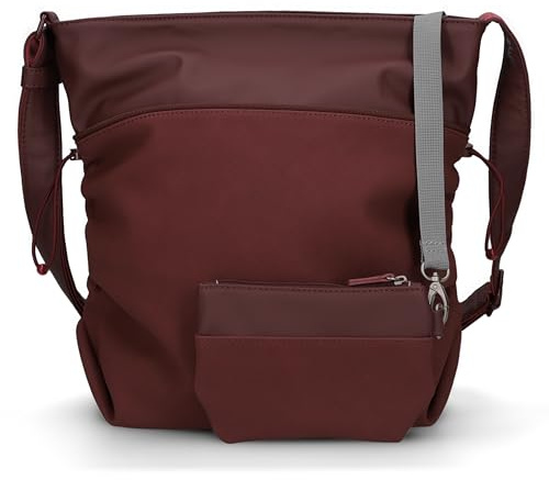 Zwei Damen Umhängetasche JANA J120 | 9 Liter Schultertasche mit verstellbarem Gurt | Beuteltasche mit seitlicher Raffung | wasserfestes Kunstleder | inkl. Kosmetikbeutel im Set (rubin)