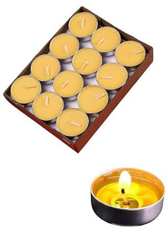 Candele tealight in cera d'api (confezione da 24), 4 ore senza fumo con stoppino in cotone, candele profumate a mano, regalo ecologico e decorazione per la casa (B)