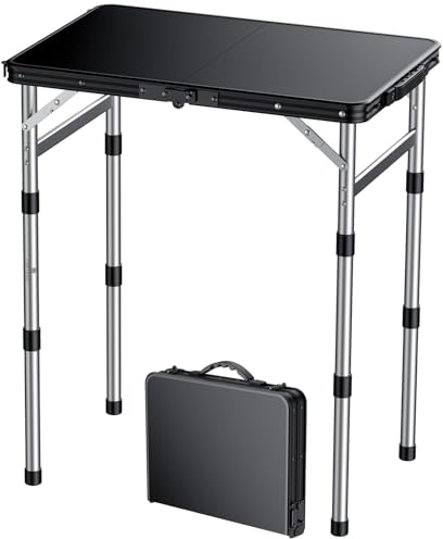 FUNYKICH Mesa Plegable Plástico 58x40cm 3 Alturas Ajustables (26/48/70 cm) | Mesa Plegable Camping Portátil, Más Impermeable,Superficie de Mesa Plana, para Picnic Camping Pesca Barbacoa