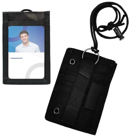 Soporte táctico para tarjetas de identificación, Funda Táctica para Insignia y Tarjeta Identificativa, Colgantes de Tarjetas de Identificación con Cordón, Soporte de insignia de rasgado rápido (Negro)
