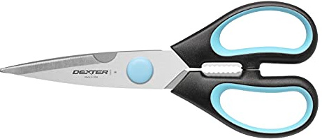 Dexter Russell SGS01B-CP SofGrip (25353) Poultry/Kitchen Shears, stain-free, high-carbon steel, non-slip, stain-free, black/blue, soft rubber grip handle, Clam Packaging, NSF Certified​​‌‌​‌‌‍​‌