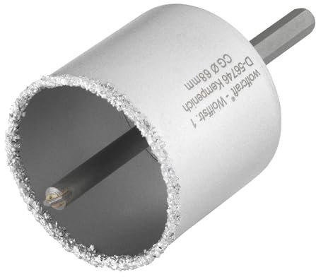 wolfcraft Corona de perforación recubierta de carburo de tungsteno, con adaptador,8913000, instalación de cajas de enchufe e interruptores en paredes de ladrillo y piedra, profundidad de corte de55mm