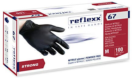 Reflexx R67, Guanti in Nitrile Neri senza Polvere Gr. 5.5, 100 Pezzi, Nero