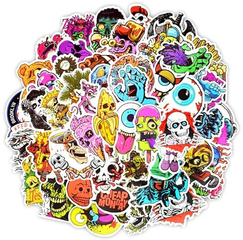 Vinyl Horror Stickers Pack - 50 Scary Decals for Laptop, Ipad, Car, Luggage, Water Bottle, Helmet