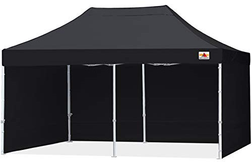 ABCCANOPY 3x6M Pop Up Gazebo With Side Panels and Door Wall Commercial Shelters Instant Shade And Block Rain, Bonus Upgraded Roller Bag, 4 Weight Bags, Stakes and Ropes (3x6M,Black)