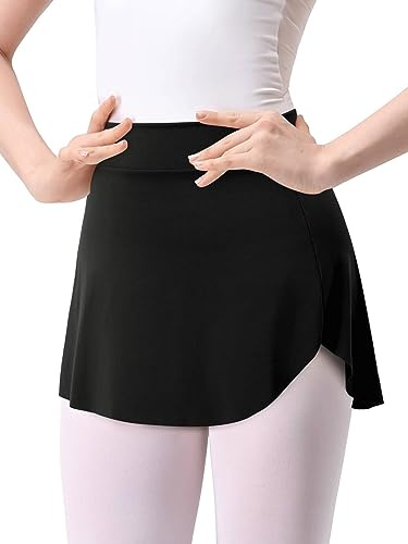 Monbessi Ballet Skirt Women Pull on Elastic Waist Wrap Dance Skirt for Girls-Adult (Black,M)